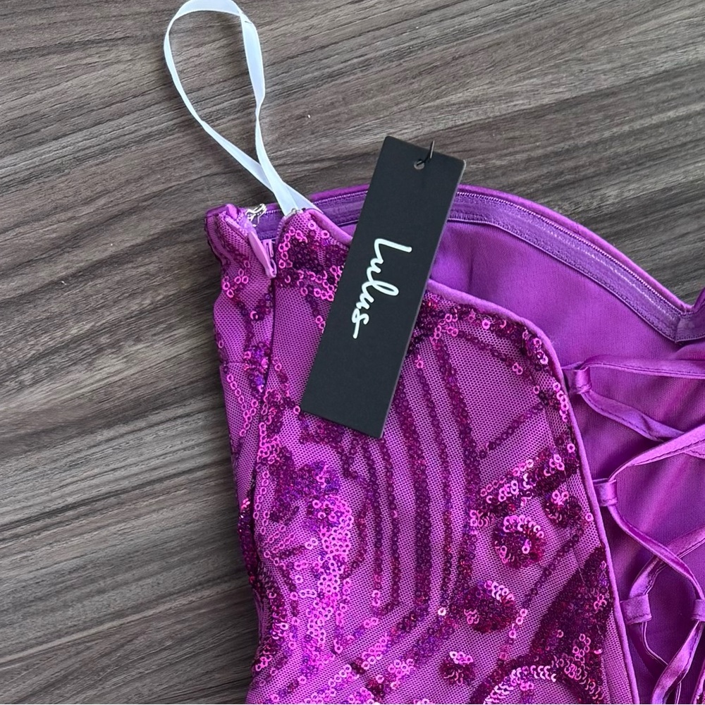 LULUS | Magenta Sequin Strapless Mini Dress | Size Medium | NWT - Picture 6 of 6